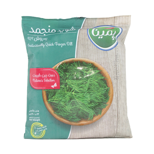 سبزی منجمد شوید ظرف یکبارمصرف 400 g نام تجارتی پمینا مرجع عرضه کننده تولید فرآورده های گوشتی کاله آم